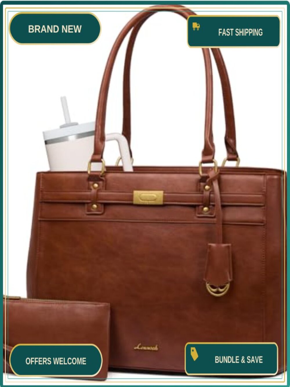 LOVEVOOK Laptop Tote Bag 15.6 Inch Waterproof Synthetic Leather Work Bag